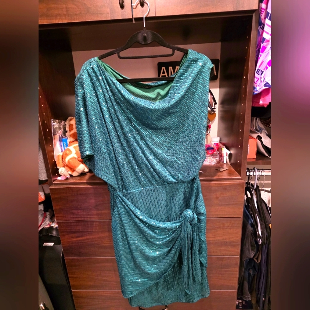 Elegant Teal Sequin Dress